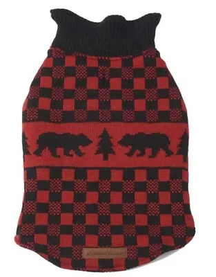 Eddie Bauer Pet Dog Lined Sweater Black Red Checkered Bear Tree MEDIUM  • $19.95