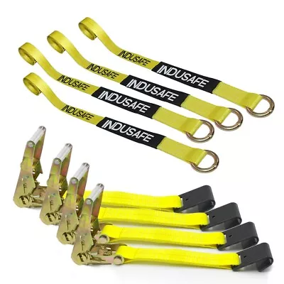 4 Pack Flat Hook Car Tie Down Straps Auto Hauler Ratchet Strap Kit Side Mount • $75.99