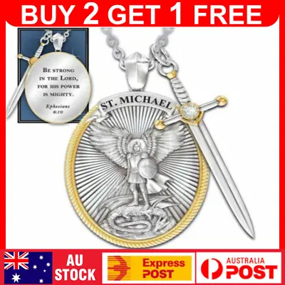 $9.99 • Buy The Archangel St Michael Pendant Prayer Catholic Patron Necklace Sword Lord Gift