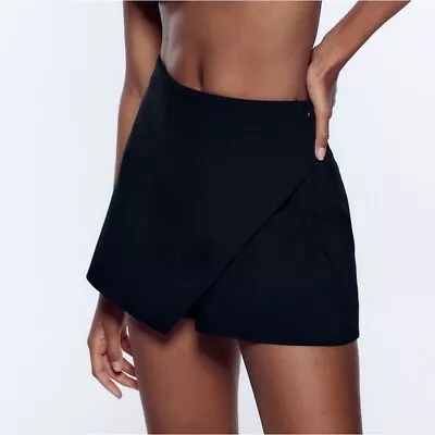 $24.99 • Buy Zara Slit Skort XS Black Asymmetrical Mini Skirt High Waisted Slash Pockets
