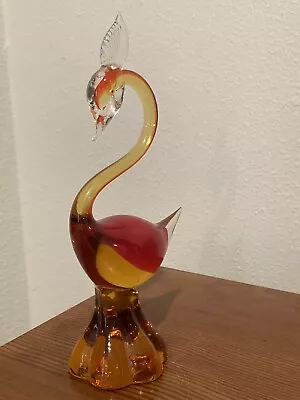 Vintage Murano Style Sommerso Blown Glass Bird With Feather Crown • $28