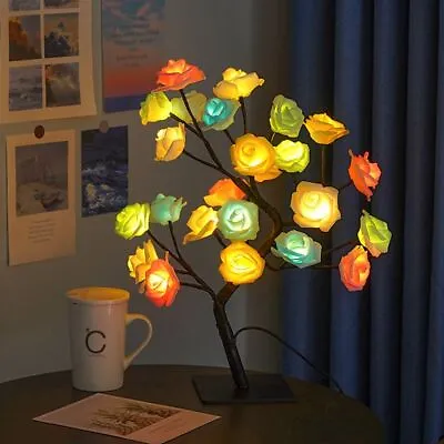 £14.02 • Buy 24 LED Rose Flower Tree Light Desk Lamp Fairy Night Lights For Bedroom Decor