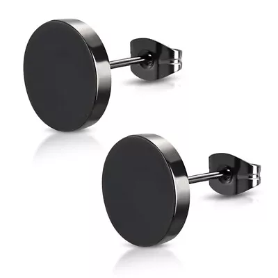 Black Men's Punk Rock Stainless Steel Barbell Ear Studs Earrings Charm 3-14mm • $6.68