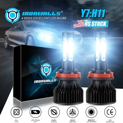 IRONWALLS H11 LED Headlight Kit Low Beam Bulb Super Bright 6500K White 1000000LM • $19.99