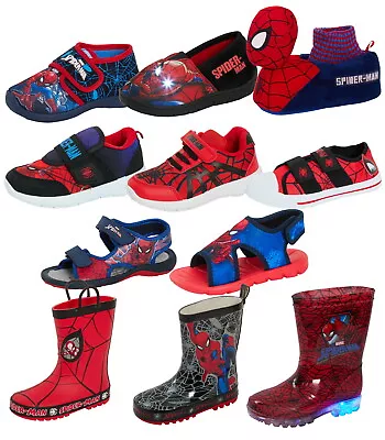 Boys Marvel Spiderman Footwear Selection Kids Trainers Slippers Wellingtons Size • £11.99