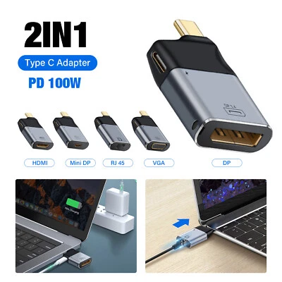 $17.88 • Buy 2in1 USB Type C To DisplayPort HDMI VGA Female Video Adapter 100W PD Fast Charge
