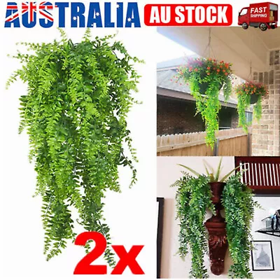 2x Artificial Hanging Ferns Plant Vine Fake Boston Fern Hanging Plant Waterproof • $12.34