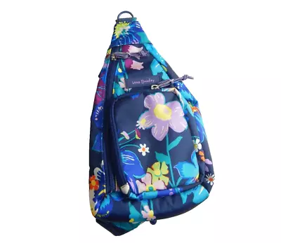 Vera Bradley Mini Sling Backpack Purse Lighten Up Firefly Garden Floral Blue EUC • $36