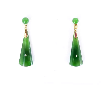 Vintage Gold Vermeil Nephrite Jade Topaz Chinese Drop Dangle Earrings 1.5” • $159.99