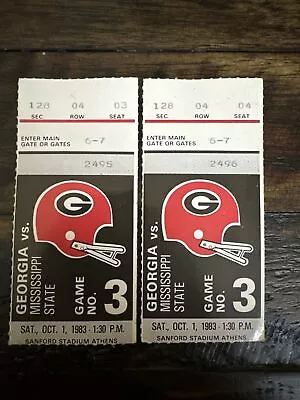 Vintage UGA Vs Mississippi State Ticket Stub Pair 10/1/1983 Georgia Bulldogs Dog • $30