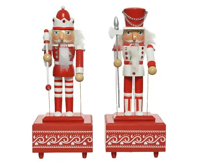 30cm Musical Nut Cracker Soldier Christmas Decor Ornament Music Box Red White • £24.92
