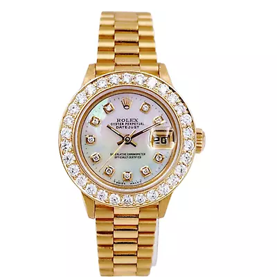 Ladies Rolex Presidential 26mm 18k Gold Watch With Mother Of Pearl Diamond Dial. • $19995