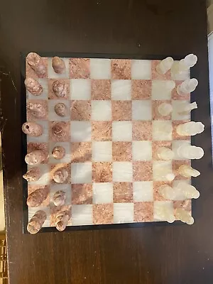 Beautiful Handcrafted Marble And Stone Chess Board 13.5” X 13.5” 32 Piece Game • $54.99