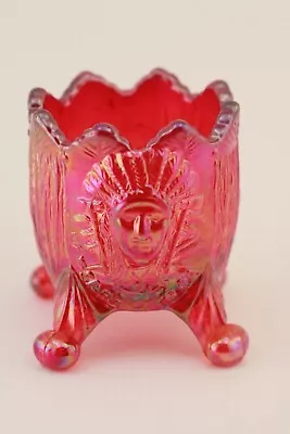 Guernsey Saratoga Indian Chief Ruby Carnival Glass Toothpick Holder Vintage • $19.95