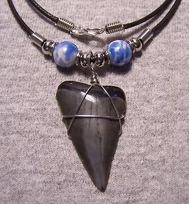 Mako Shark Tooth Necklace 1 5/8  Sharks Teeth Fossil Jaw Megalodon Scuba Diver • $16