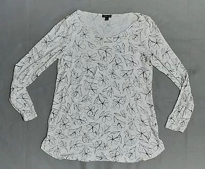 J. Jill Wearever Collection Blouse Top Long Sleeve Floral Print Black White Sz S • $14.99