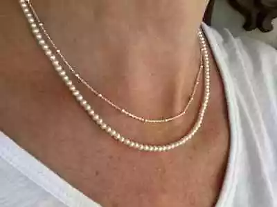 3.5mm Pearl Necklace Dainty White Cultured Round Small Tiny Freshwater Seed • $136.50