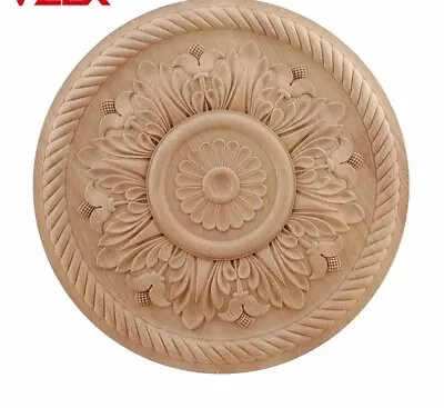 Round Wood Applique Decorative Wooden Carved Miniature Crafts Unpainted For Home • $9.74