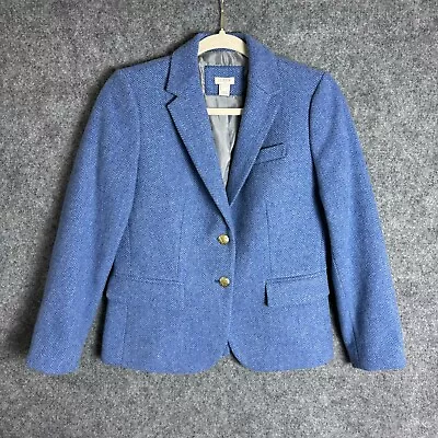 J. Crew Blazer Jacket Women's 2 Blue Herringbone Schoolboy Wool Blend READ • $24.88