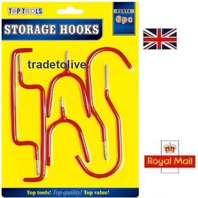 6 X Tool STORAGE HOOKS Garden Shed Garage Hanging • £3.99