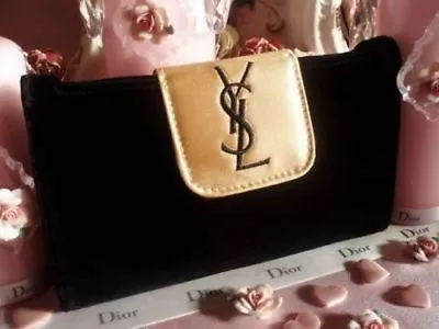 100%AUTHENTIC EXCLUSIVE YSL COUTURE Black&Gold VELVET Clutch Evening BAG&MIRROR • £149