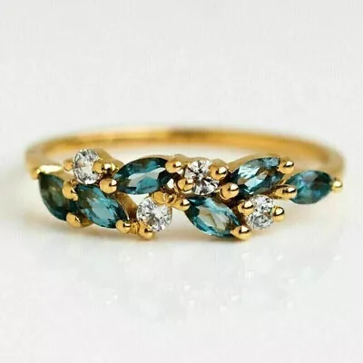 3Ct Marquise Cut Lab Created London Blue Topaz Women Ring 14K Yellow Gold Plated • $129.99