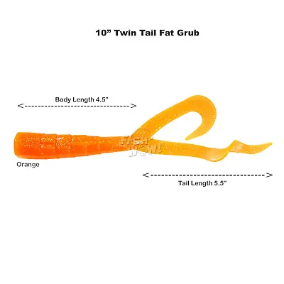 10  (tail Extended) Twin Tail Perch Grub Fat Scampi Soft Baits 8inch Orange Lot • $15.88