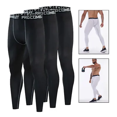 Mens Compression Tight Trouser Sports Gym Running Leggings Quick-Drying Pants • £13.99