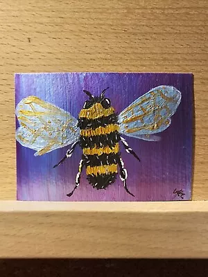 Acrylic ACEO Painting Quirky Colourful Fun Bee New Original Work Vicki 2024 • £3.50