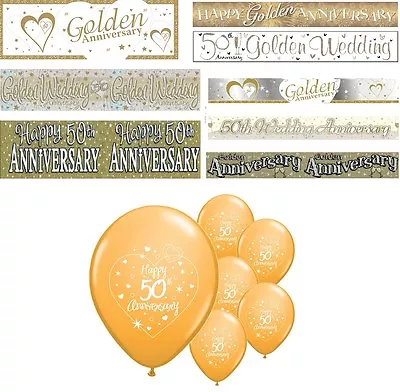 £1.59 • Buy 50th GOLDEN WEDDING ANNIVERSARY BANNERS 8 DESIGNS PARTY DECORATIONS (4BFB)