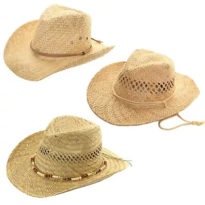 Straw Cowboy Hat Summer Sun Fedora Mens Womens Ladies Panama Natural Hats 59 60 • £12.99