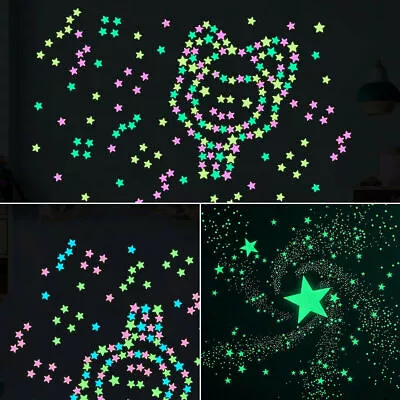 3D Glow In The Dark Luminous Stars Moon Wall Stickers Space Room Ceiling Decor • $6.99