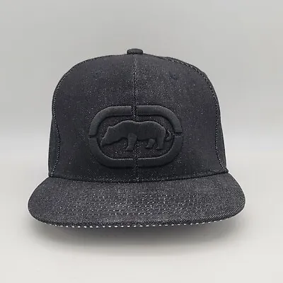 Ecko Unltd. Snapback Hat Cap Embroidered Black Flat Brim Stripes • $24.99