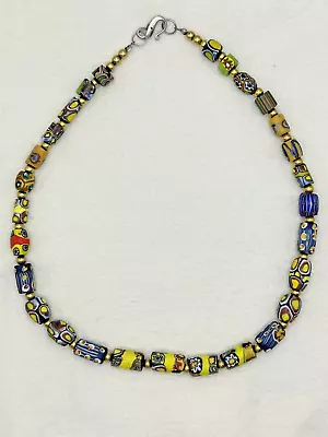 Millefiori Necklace Venetian Glass African Trade Beads 14K Gold Spacers Antique • $629