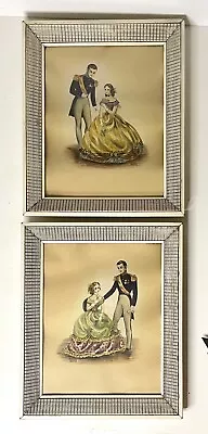 2 Vintage Victorian Framed Fashion Boudoir  Illustrated Prints Wall Art 10”x12” • $45