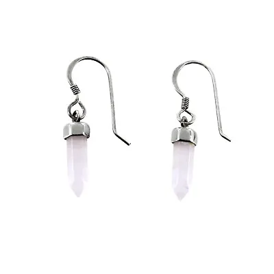 Natural Rose Crystal Quartz Hexagonal On Sterling Silver Drop Dangle Earrings • $14.95