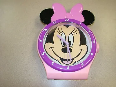 Vintage  Disney Minnie Mouse Face Pink  Wall Clock W/Second Hand 8”x11” Movement • $25