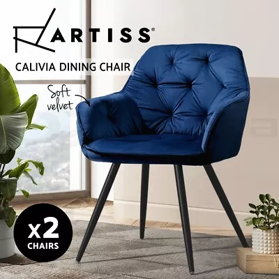 Artiss Calivia Dining Chairs Kitchen Chairs Upholstered Velvet Set Of 2 Blue • $159.95