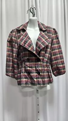 Eci New York Women Jacket Top Silk Plaid 3/4 Sleeves Lines L • $17.49