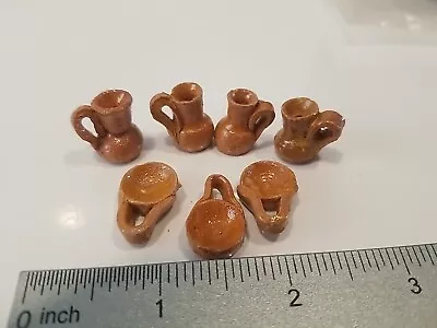 Vintage Rustic Cabin Dollhouse Miniature Mexican Clay Pottery 4 Pitchers 3 Bowls • $3