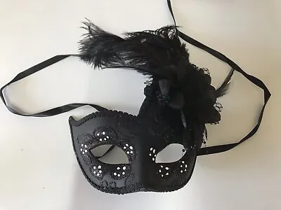 Couples Black Masquerade Mask Men’s Women’s Feathers Fancy Dress Mardi Gras • £10.99