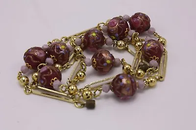 Italian Venetian Murano Art Glass Wedding Cake Plum Bead Chain Necklace Vtg • $129.99