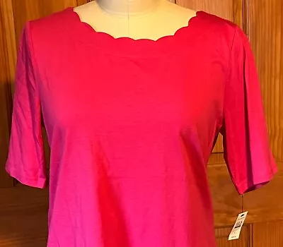 Talbots NEW Pink Scalloped Neckline T-Shirt NWT 100% Pima Cotton L Large Tee • $15