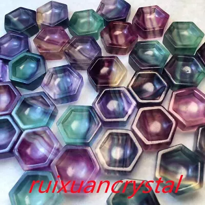 5pcs Natural Fluorite Quartz Mini Hand-Carved Hexagon Bowl Skull Crystal Healing • $14.95