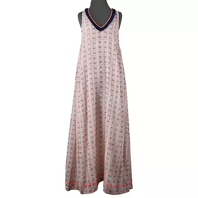 Roberta Roller Rabbit Sz S Pink Navy Multi Color Fringe Lined 100% Cotton Dress • £38.54