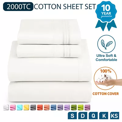 $30.99 • Buy 2000TC Deep Fitted Cotton Bed Sheet Set Pillowcases Single/Double/Queen/King AU