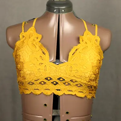 Anemone Floral Lace Bralette Strappy Racerback Stretchy Bra Top Mustard S • £9.72