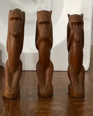 A Set Of Three Hand Carved Wooden Monkeys - See Hear Speak No Evil  Figurines • $24.99