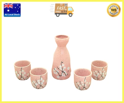 Japanese Kawayi Style Sakura Pattern Pink Color 5 Piece Sake Set Gift Box • $49.95