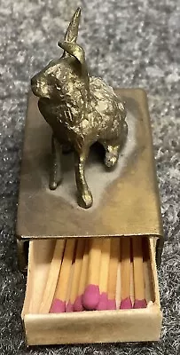 Vintage Cast Metal Flop Ear Rabbit Match Box Holder Safe Case • $24.99